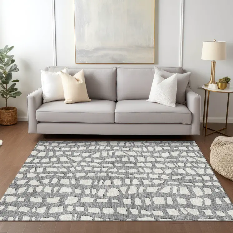 5' X 8' Gray And Ivory Abstract Washable Indoor Outdoor Area Rug