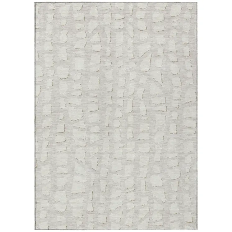 3' X 5' Ivory And Beige Abstract Washable Indoor Outdoor Area Rug