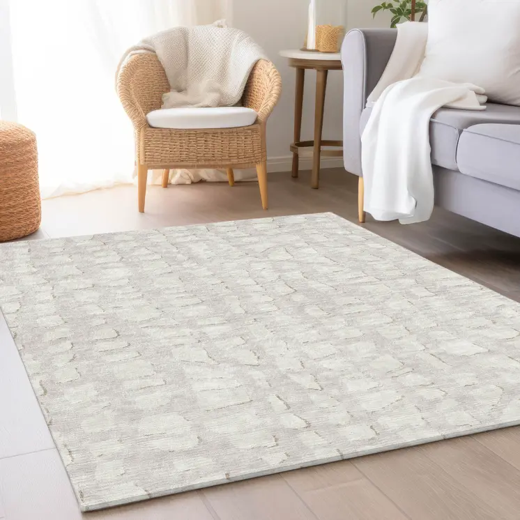 5' X 8' Ivory And Beige Abstract Washable Indoor Outdoor Area Rug