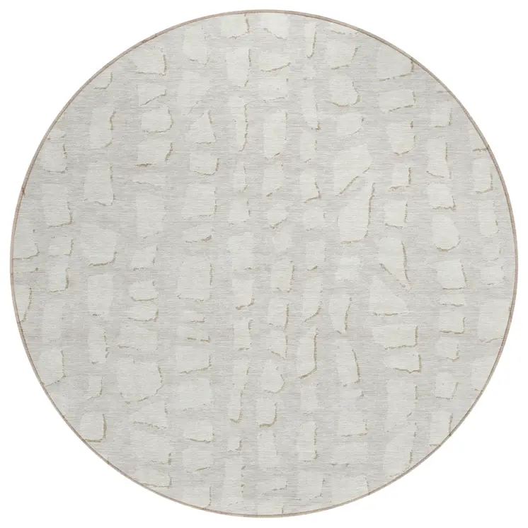 8' Ivory And Beige Round Abstract Washable Indoor Outdoor Area Rug