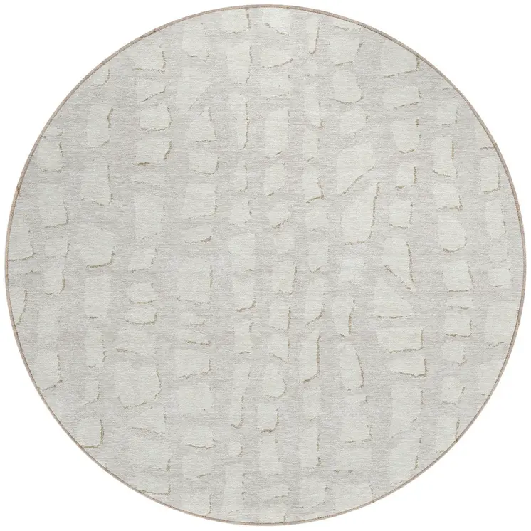 8' Ivory And Beige Round Abstract Washable Indoor Outdoor Area Rug