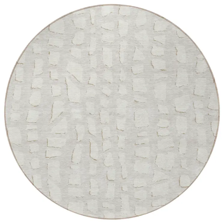 8' Ivory And Beige Round Abstract Washable Indoor Outdoor Area Rug
