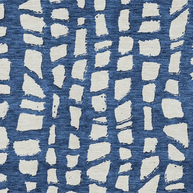 3' X 5' Navy Blue And Ivory Abstract Washable Indoor Outdoor Area Rug