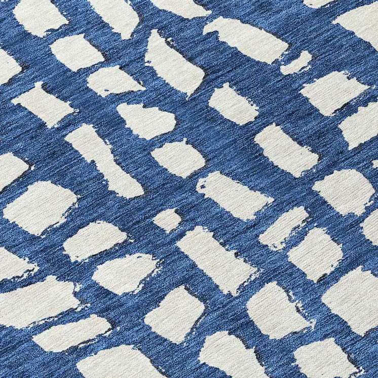 8' Navy Blue And Ivory Round Abstract Washable Indoor Outdoor Area Rug