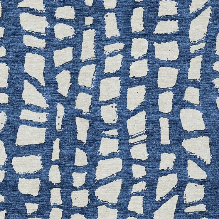 9' X 12' Navy Blue And Ivory Abstract Washable Indoor Outdoor Area Rug