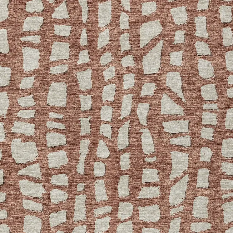 3' X 5' Orange And Ivory Abstract Washable Indoor Outdoor Area Rug
