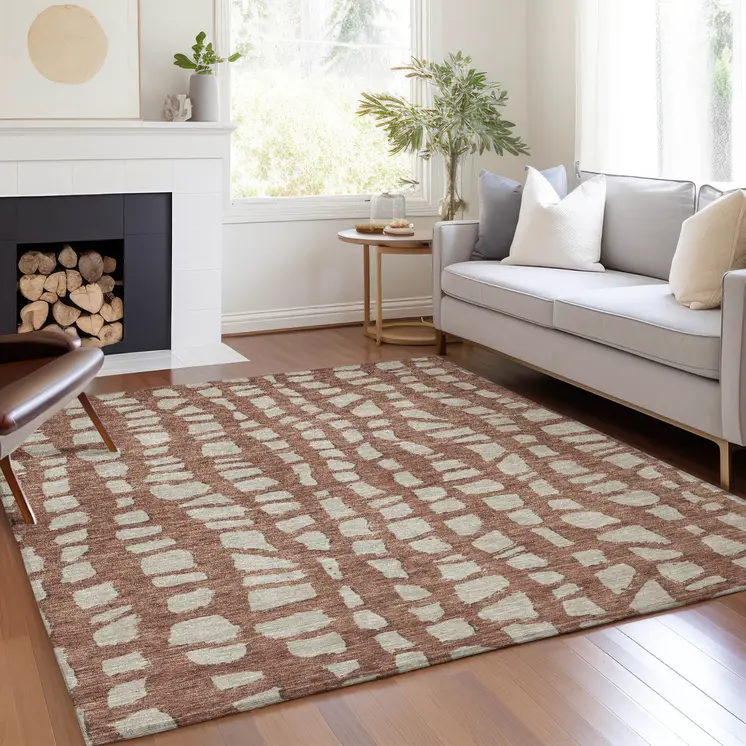 3' X 5' Orange And Ivory Abstract Washable Indoor Outdoor Area Rug