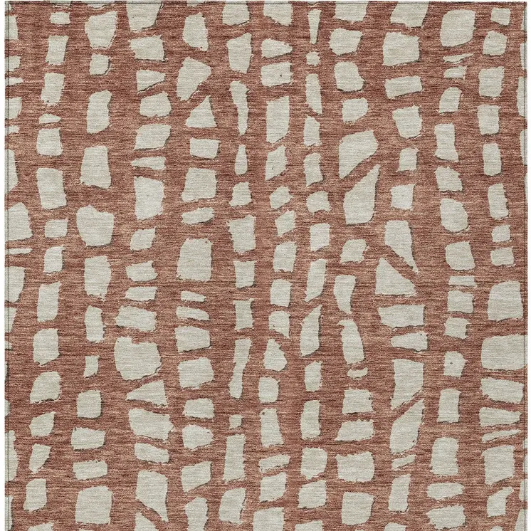 8' X 10' Orange And Ivory Abstract Washable Indoor Outdoor Area Rug