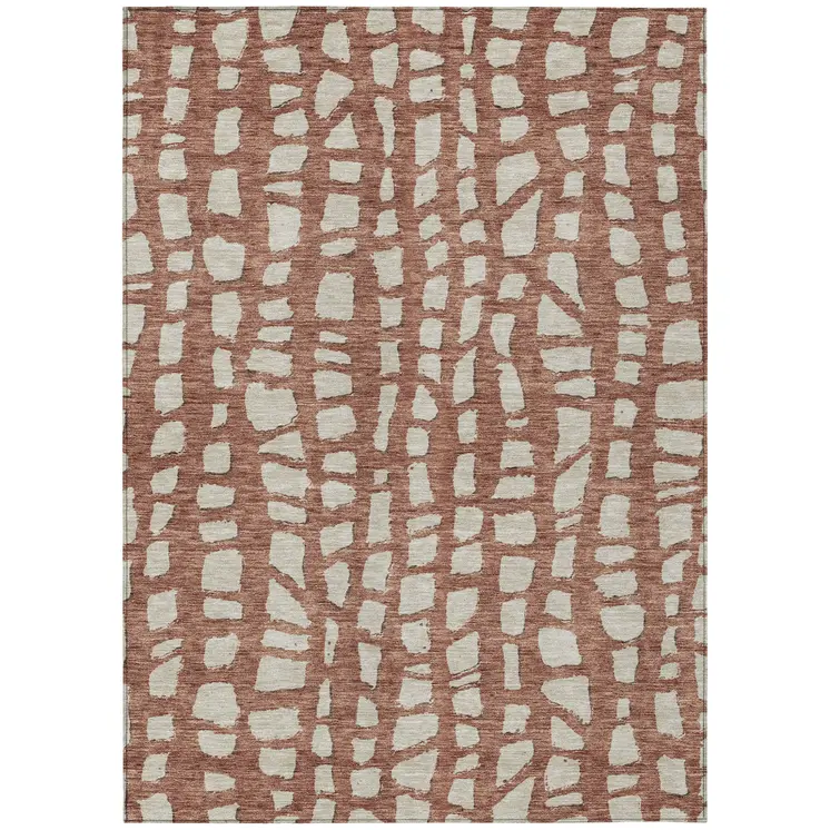 8' X 10' Orange And Ivory Abstract Washable Indoor Outdoor Area Rug