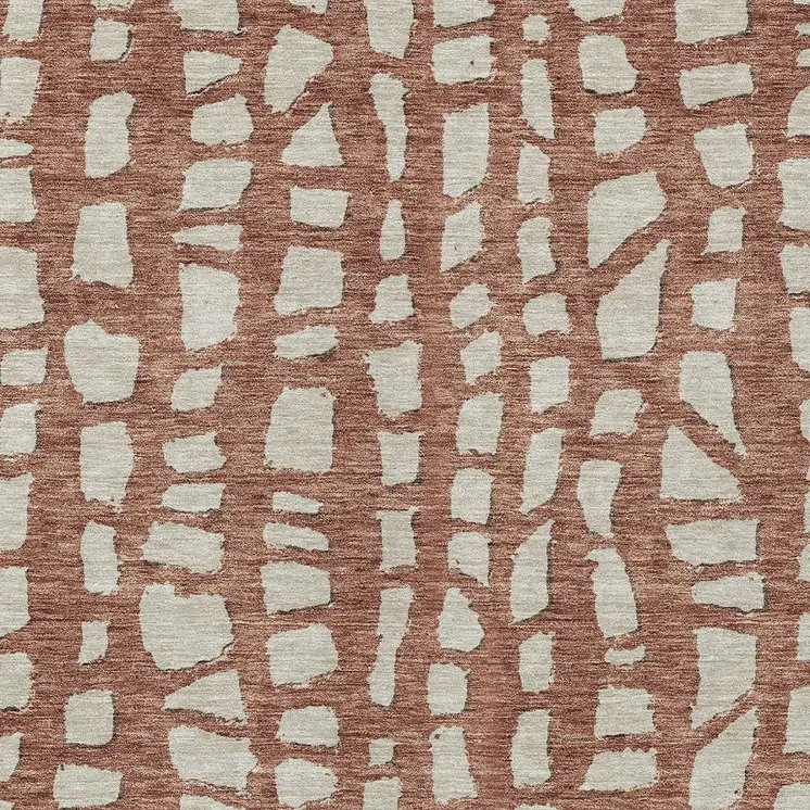 8' X 10' Orange And Ivory Abstract Washable Indoor Outdoor Area Rug