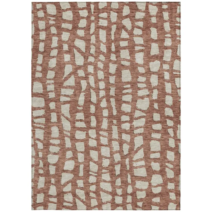 9' X 12' Orange And Ivory Abstract Washable Indoor Outdoor Area Rug