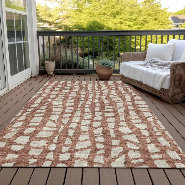 9' X 12' Orange And Ivory Abstract Washable Indoor Outdoor Area Rug
