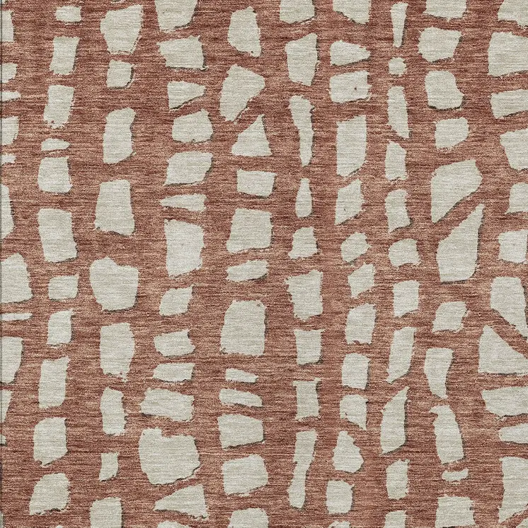 10' X 14' Orange And Ivory Abstract Washable Indoor Outdoor Area Rug