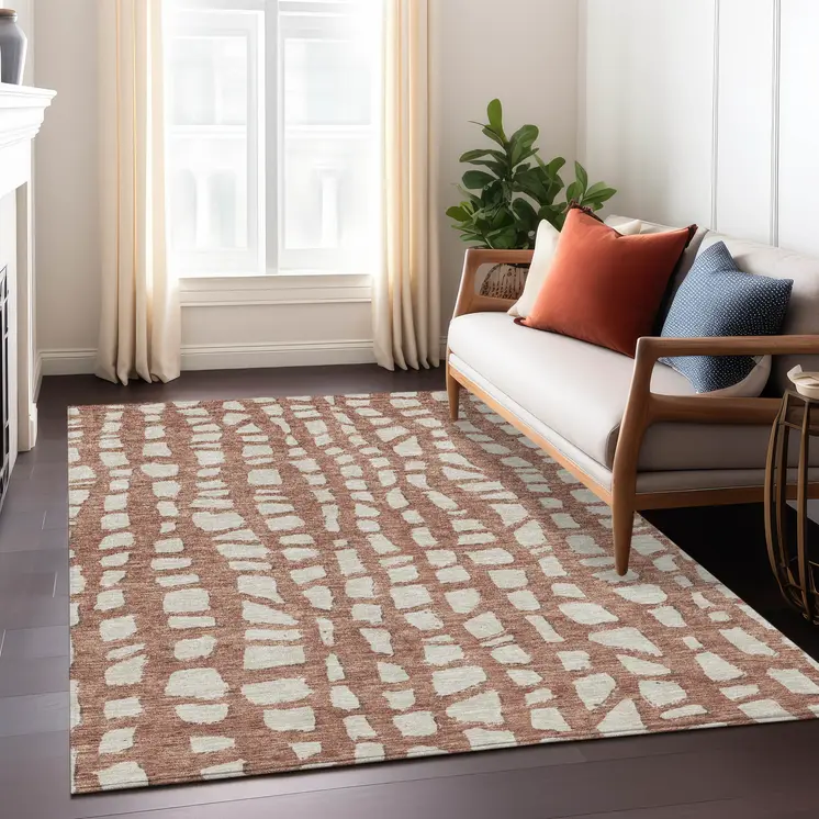 10' X 14' Orange And Ivory Abstract Washable Indoor Outdoor Area Rug
