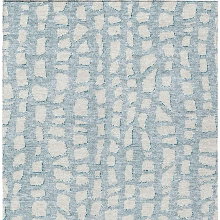 10' X 14' Sky Blue And Ivory Abstract Washable Indoor Outdoor Area Rug
