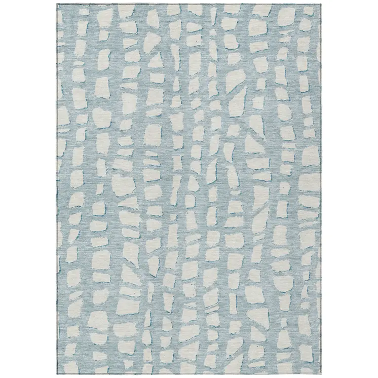 10' X 14' Sky Blue And Ivory Abstract Washable Indoor Outdoor Area Rug