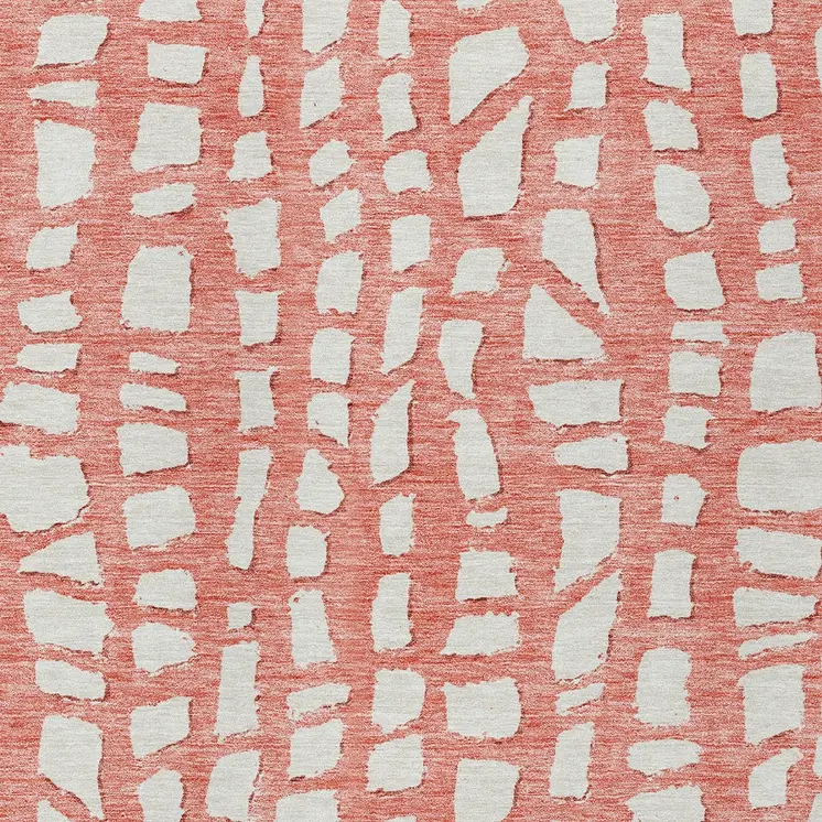 3' X 5' Salmon And Ivory Abstract Washable Indoor Outdoor Area Rug