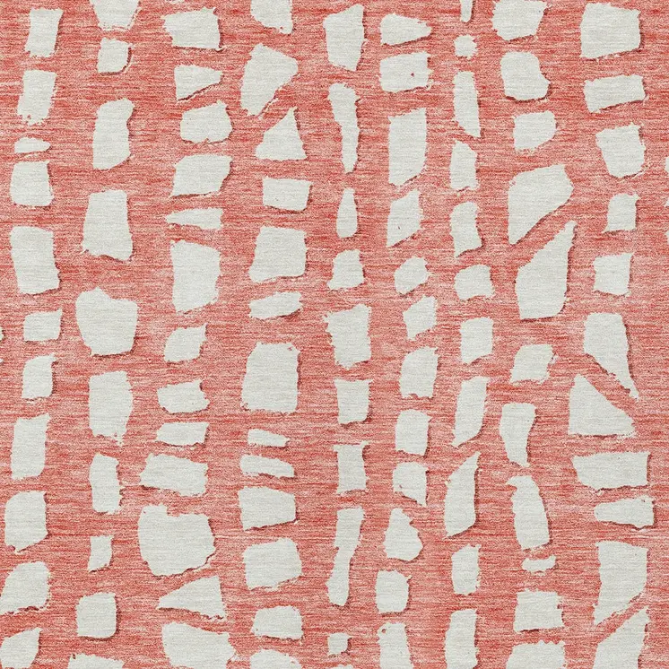 5' X 8' Salmon And Ivory Abstract Washable Indoor Outdoor Area Rug