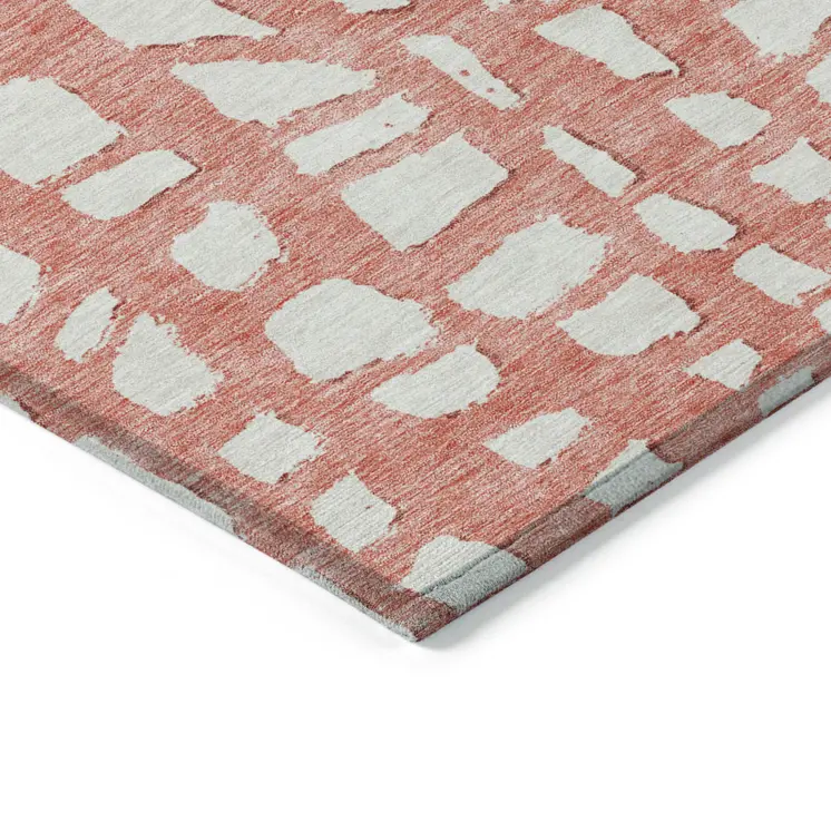 8' Salmon And Ivory Round Abstract Washable Indoor Outdoor Area Rug