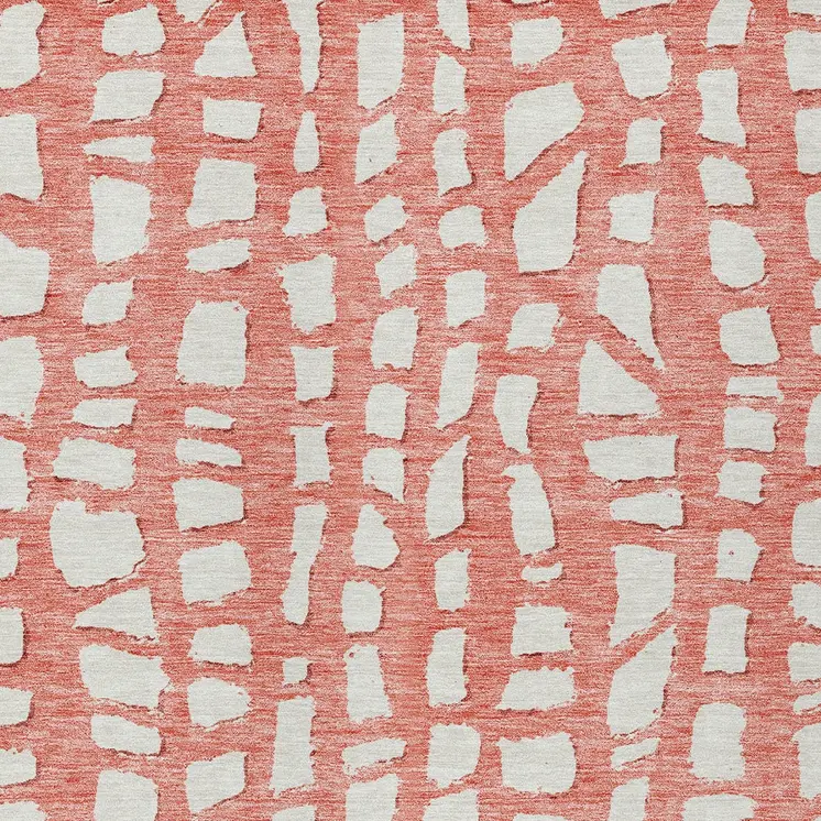 9' X 12' Salmon And Ivory Abstract Washable Indoor Outdoor Area Rug