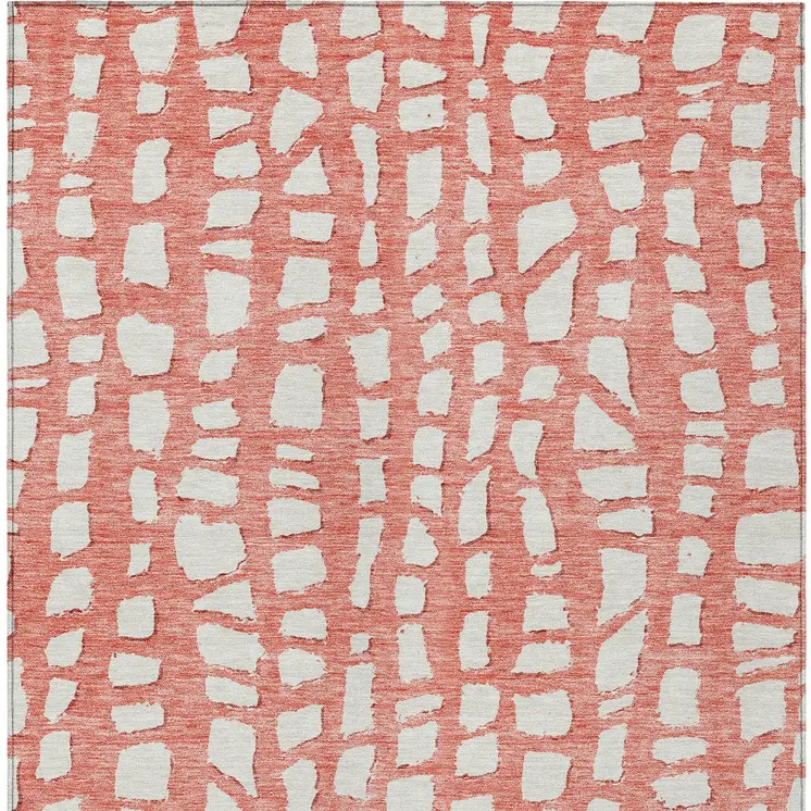 10' X 14' Salmon And Ivory Abstract Washable Indoor Outdoor Area Rug