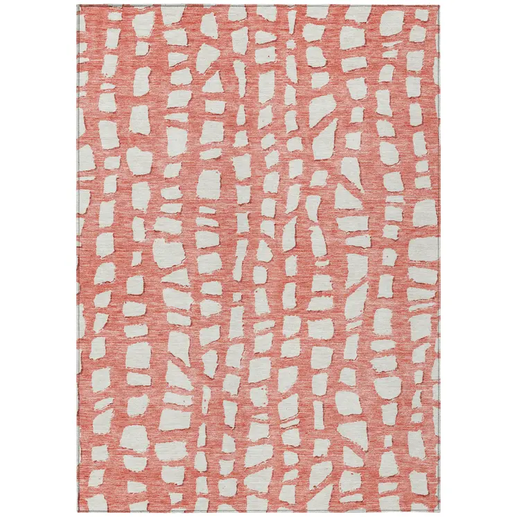 10' X 14' Salmon And Ivory Abstract Washable Indoor Outdoor Area Rug