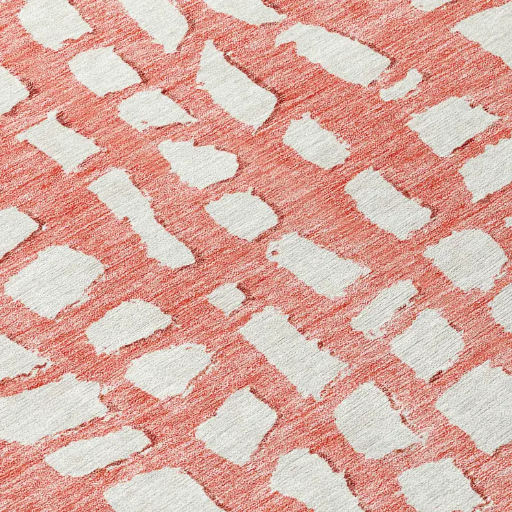 10' X 14' Salmon And Ivory Abstract Washable Indoor Outdoor Area Rug