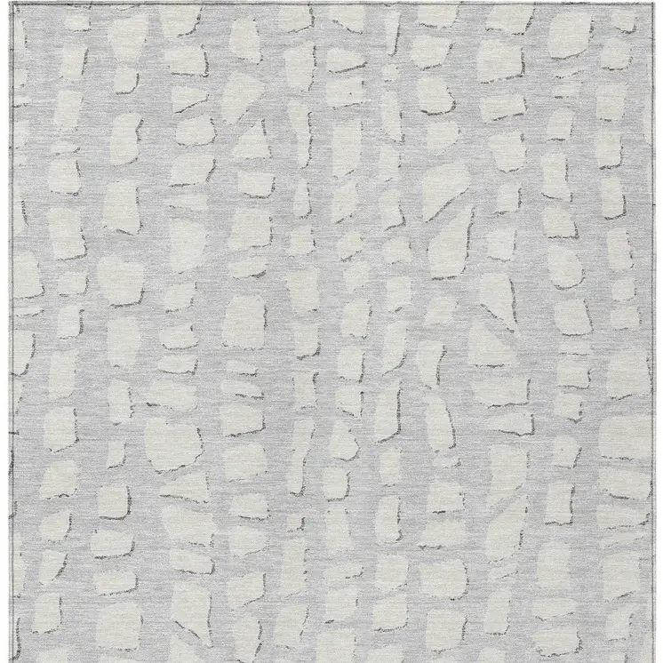 3' X 5' Silver And Ivory Abstract Washable Indoor Outdoor Area Rug