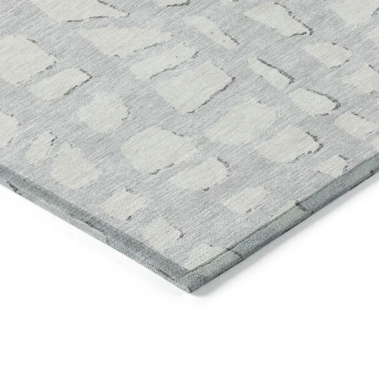 8' Silver And Ivory Round Abstract Washable Indoor Outdoor Area Rug