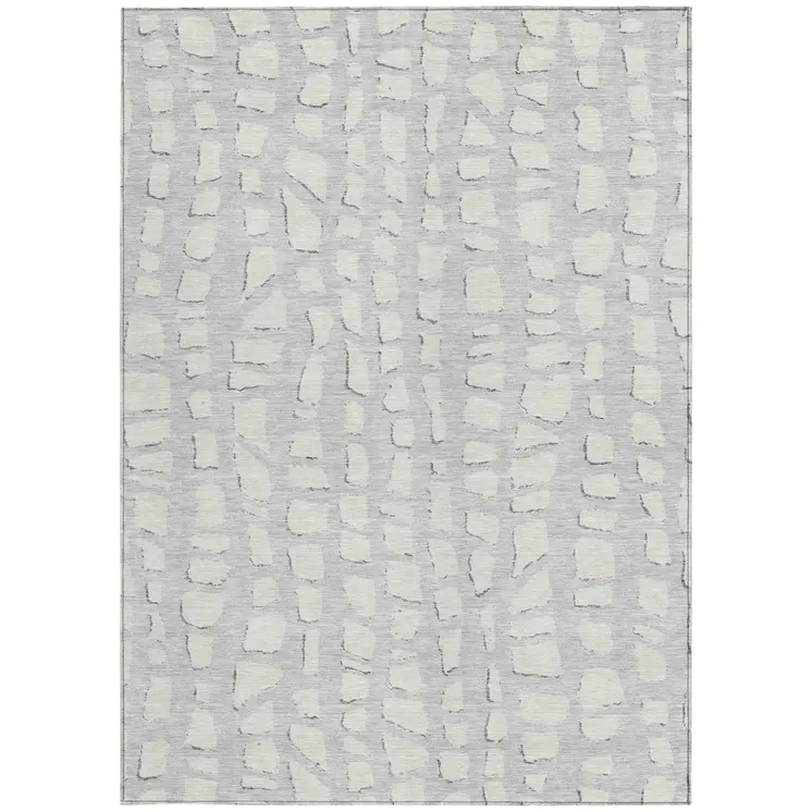 10' X 14' Silver And Ivory Abstract Washable Indoor Outdoor Area Rug