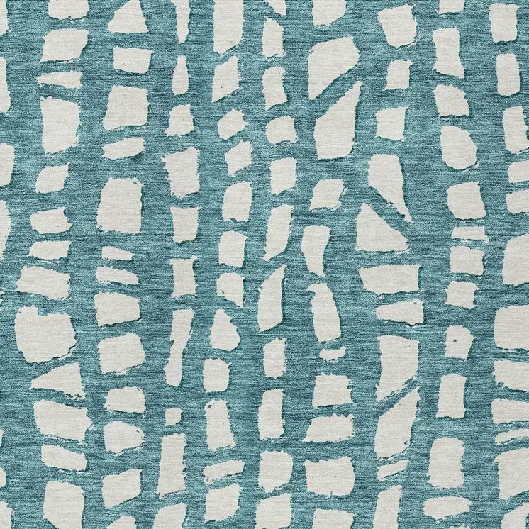 8' X 10' Teal Blue And Ivory Abstract Washable Indoor Outdoor Area Rug