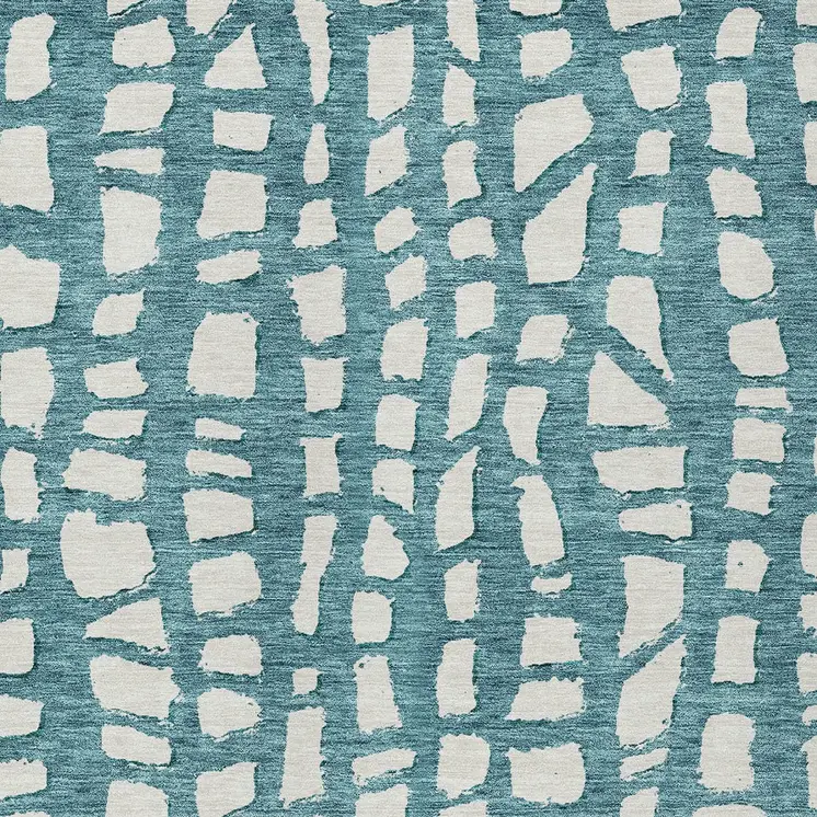 9' X 12' Teal Blue And Ivory Abstract Washable Indoor Outdoor Area Rug