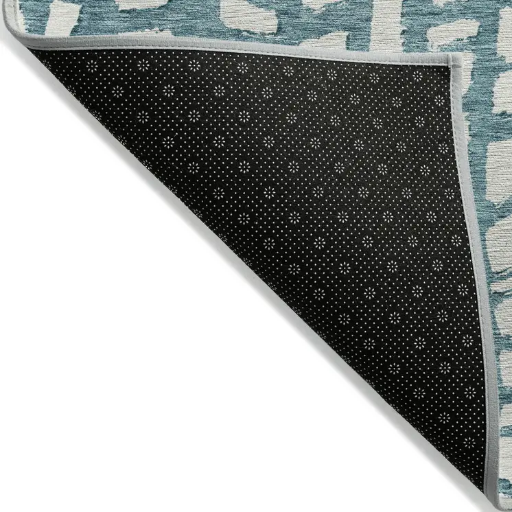 10' X 14' Teal Blue And Ivory Abstract Washable Indoor Outdoor Area Rug
