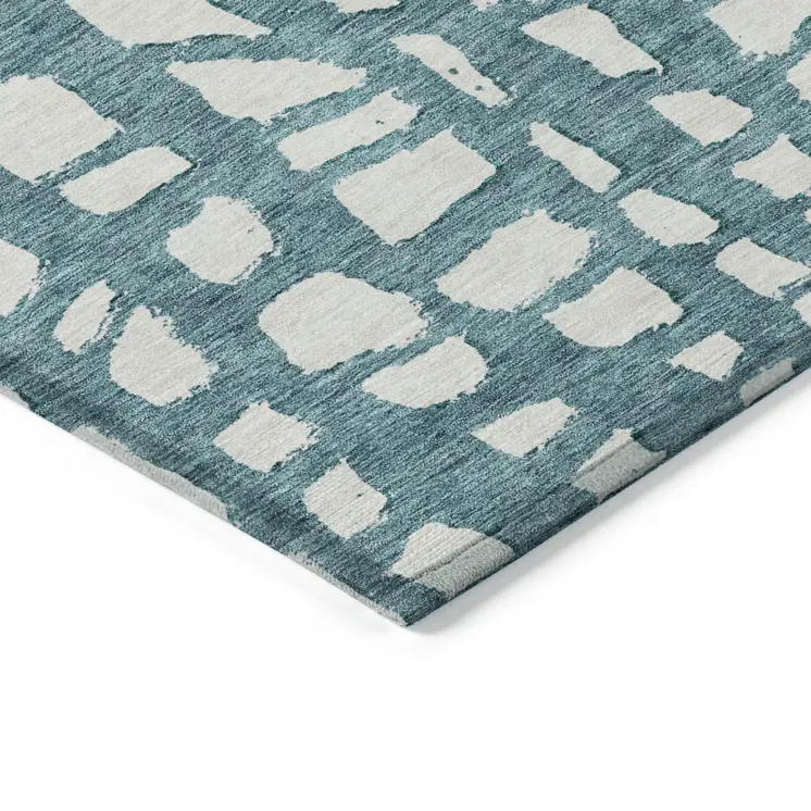 10' X 14' Teal Blue And Ivory Abstract Washable Indoor Outdoor Area Rug