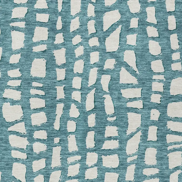 10' X 14' Teal Blue And Ivory Abstract Washable Indoor Outdoor Area Rug