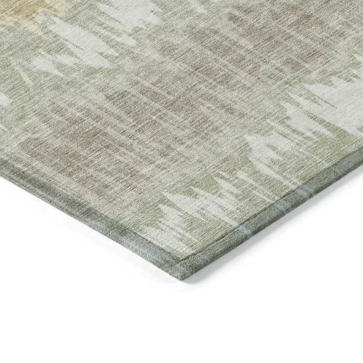 3' X 5' Artichoke Green Ivory And Gold Striped Washable Indoor Outdoor Area Rug