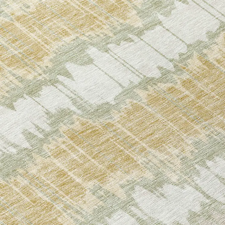 3' X 5' Artichoke Green Ivory And Gold Striped Washable Indoor Outdoor Area Rug