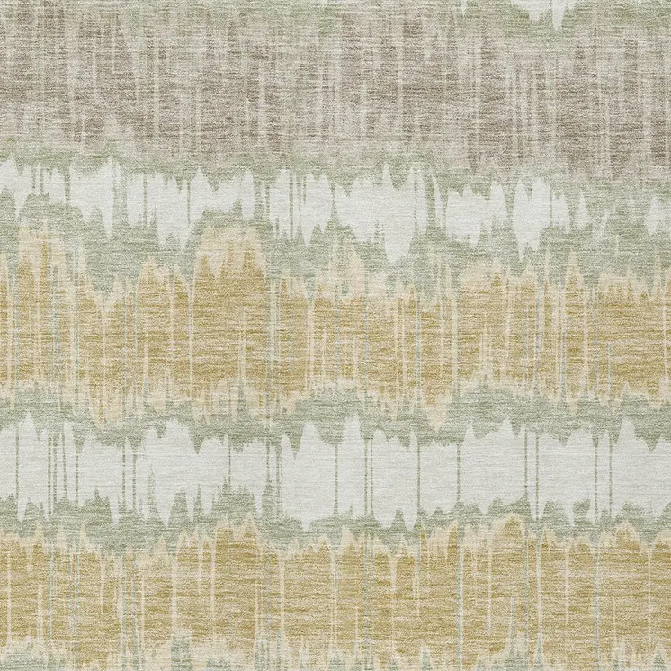 5' X 8' Artichoke Green Ivory And Gold Striped Washable Indoor Outdoor Area Rug