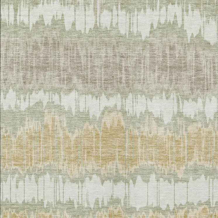 8' X 10' Artichoke Green Ivory And Gold Striped Washable Indoor Outdoor Area Rug
