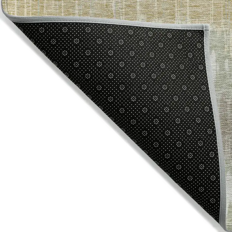 10' X 14' Artichoke Green Ivory And Gold Striped Washable Indoor Outdoor Area Rug