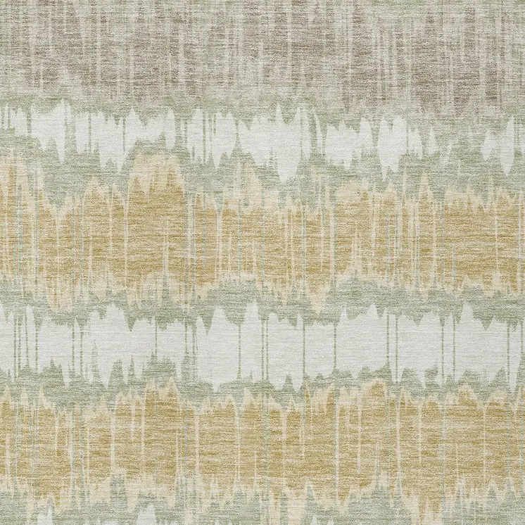 10' X 14' Artichoke Green Ivory And Gold Striped Washable Indoor Outdoor Area Rug