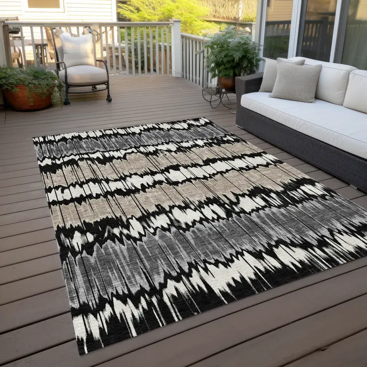 3' X 5' Black Silver And Gray Striped Washable Indoor Outdoor Area Rug