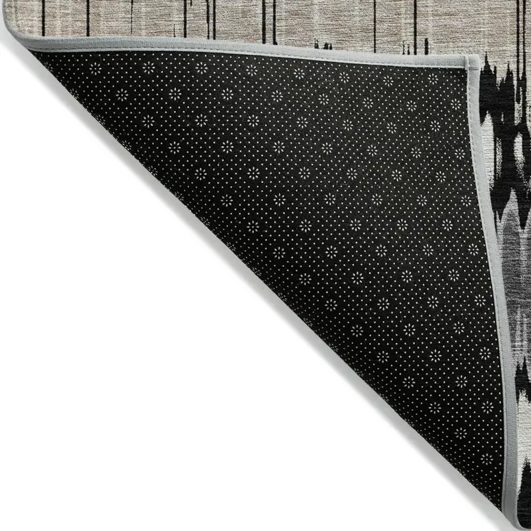 8' Black Silver And Gray Round Striped Washable Indoor Outdoor Area Rug