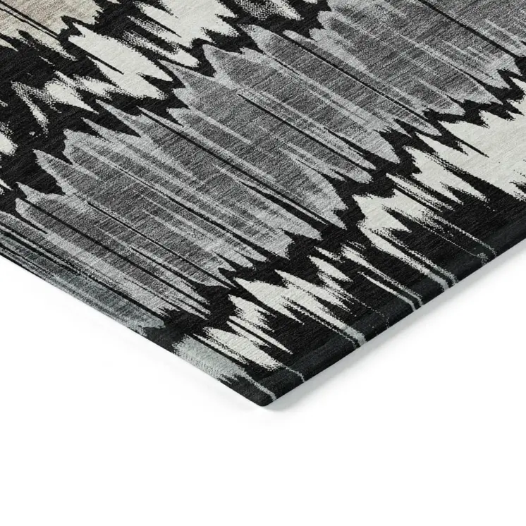 8' Black Silver And Gray Round Striped Washable Indoor Outdoor Area Rug