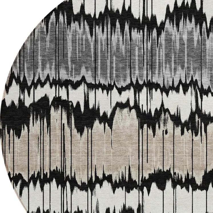 8' Black Silver And Gray Round Striped Washable Indoor Outdoor Area Rug