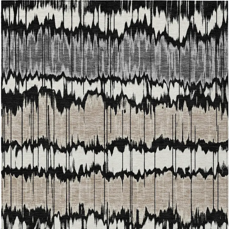 9' X 12' Black Silver And Gray Striped Washable Indoor Outdoor Area Rug