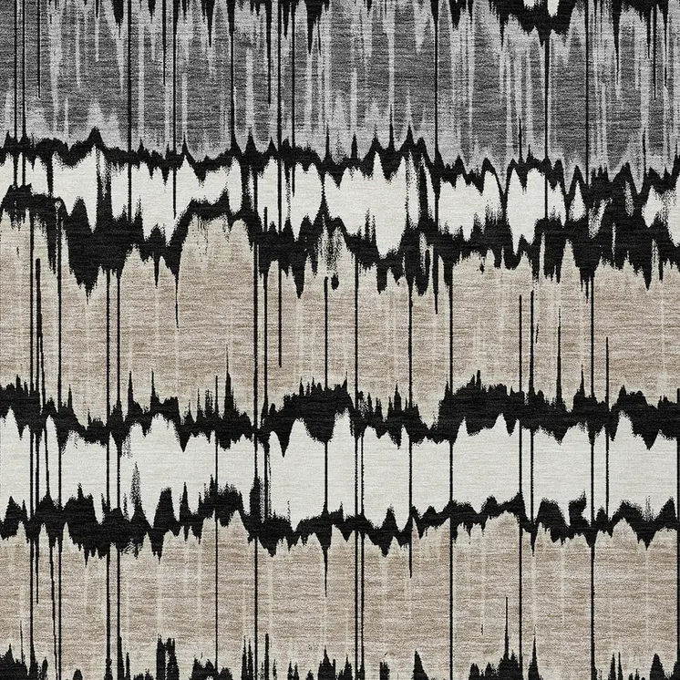 9' X 12' Black Silver And Gray Striped Washable Indoor Outdoor Area Rug