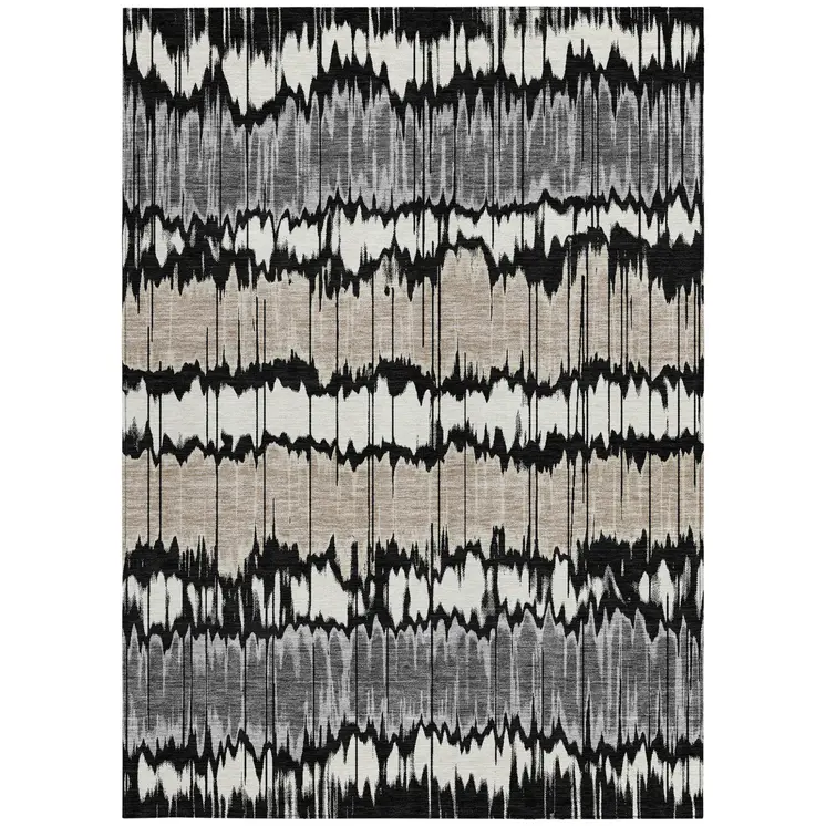 10' X 14' Black Silver And Gray Striped Washable Indoor Outdoor Area Rug