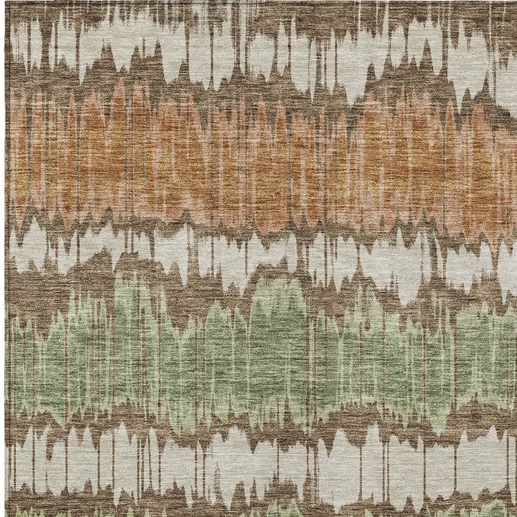 3' X 5' Chocolate Copper And Green Striped Washable Indoor Outdoor Area Rug