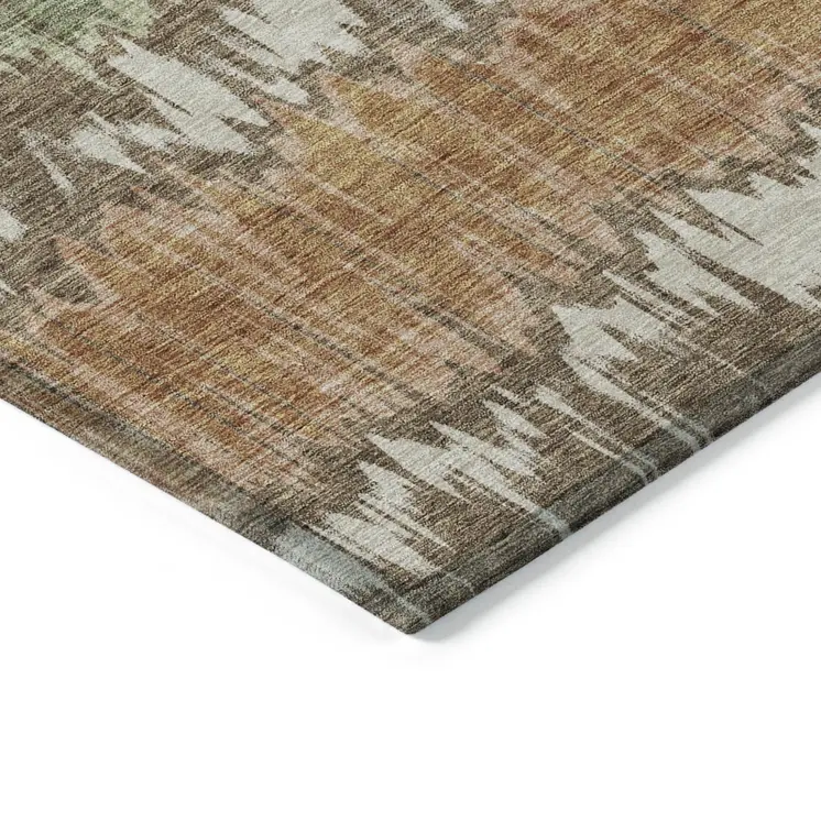 5' X 8' Chocolate Copper And Green Striped Washable Indoor Outdoor Area Rug